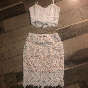 White co ord skirt and crop top